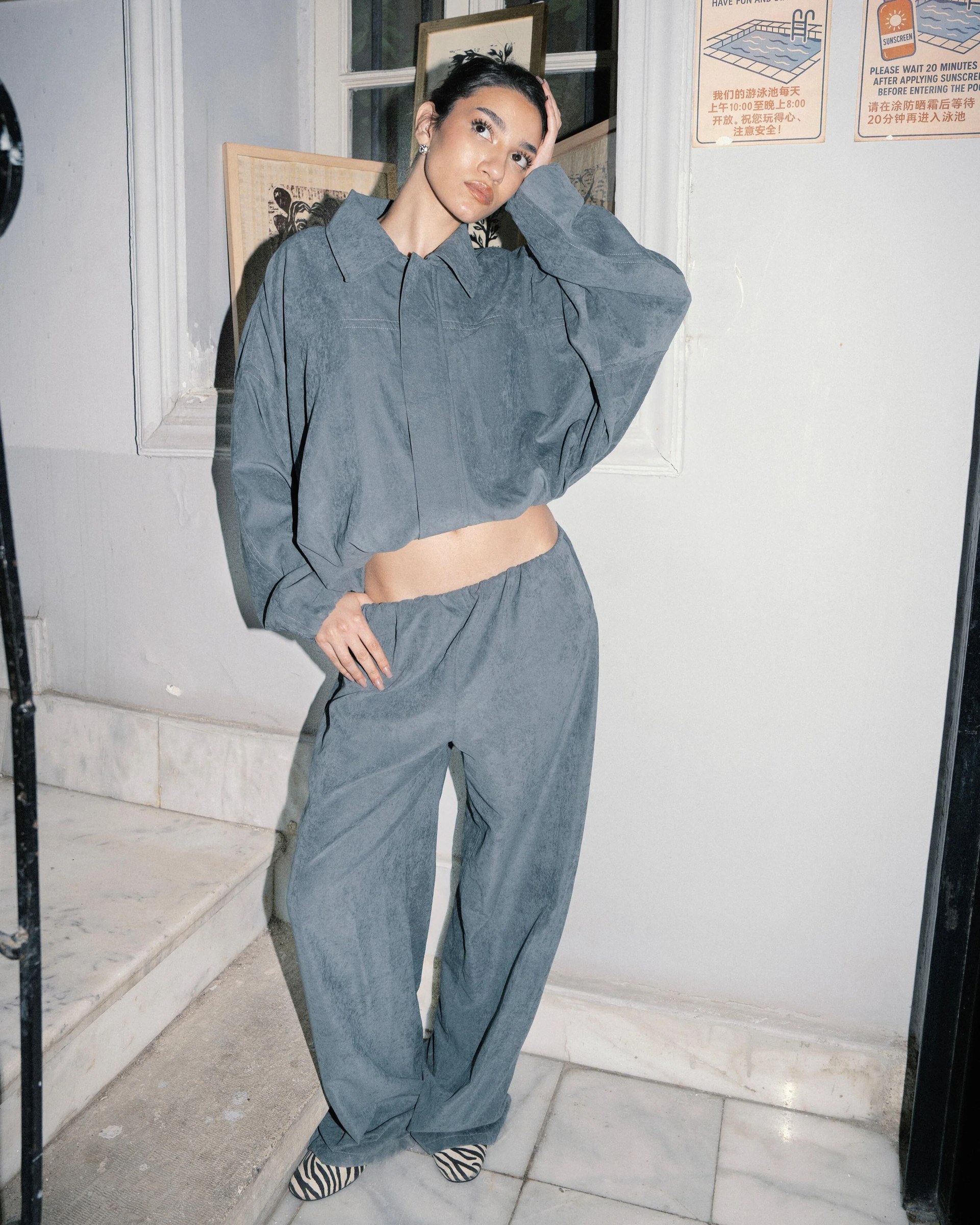 Suede Relaxed Pants - Grey