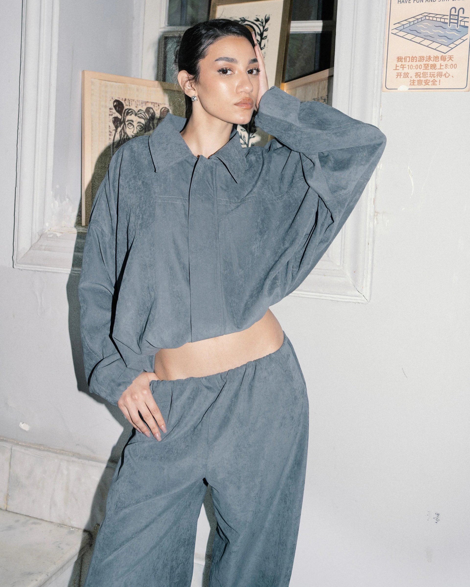 Suede Bomber Jacket - Grey