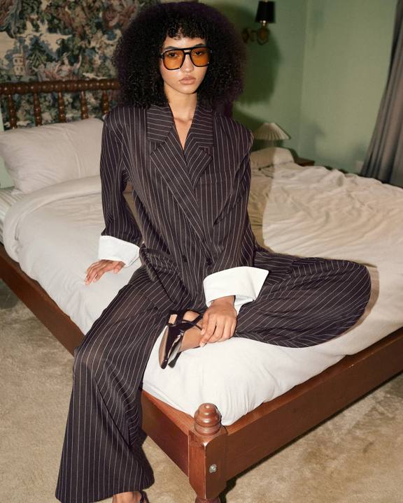 Pinstripe Oversized Blazer - Brown