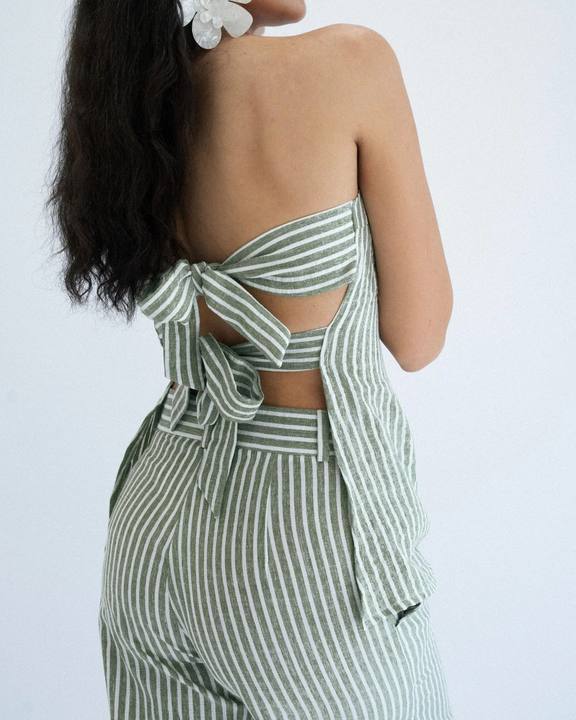 Seafoam Striped Tie Back Top
