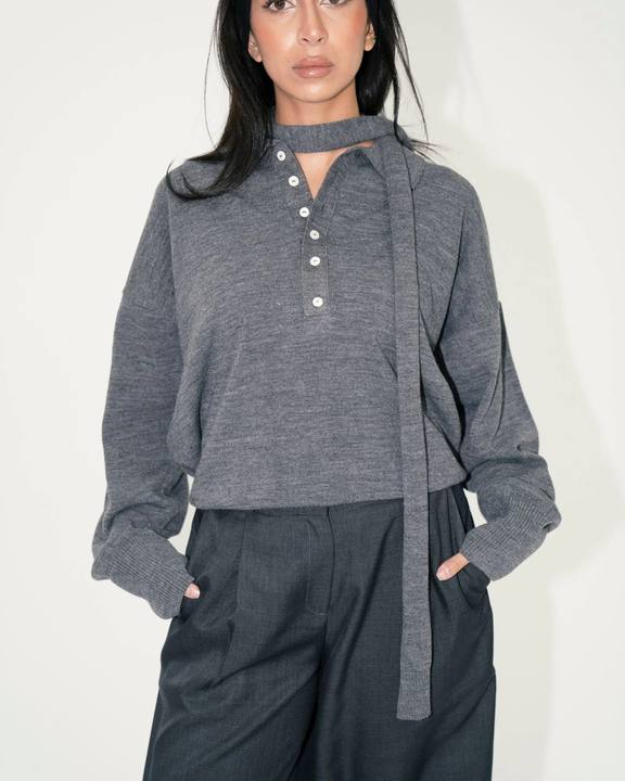 Matilda Knit Polo - Grey