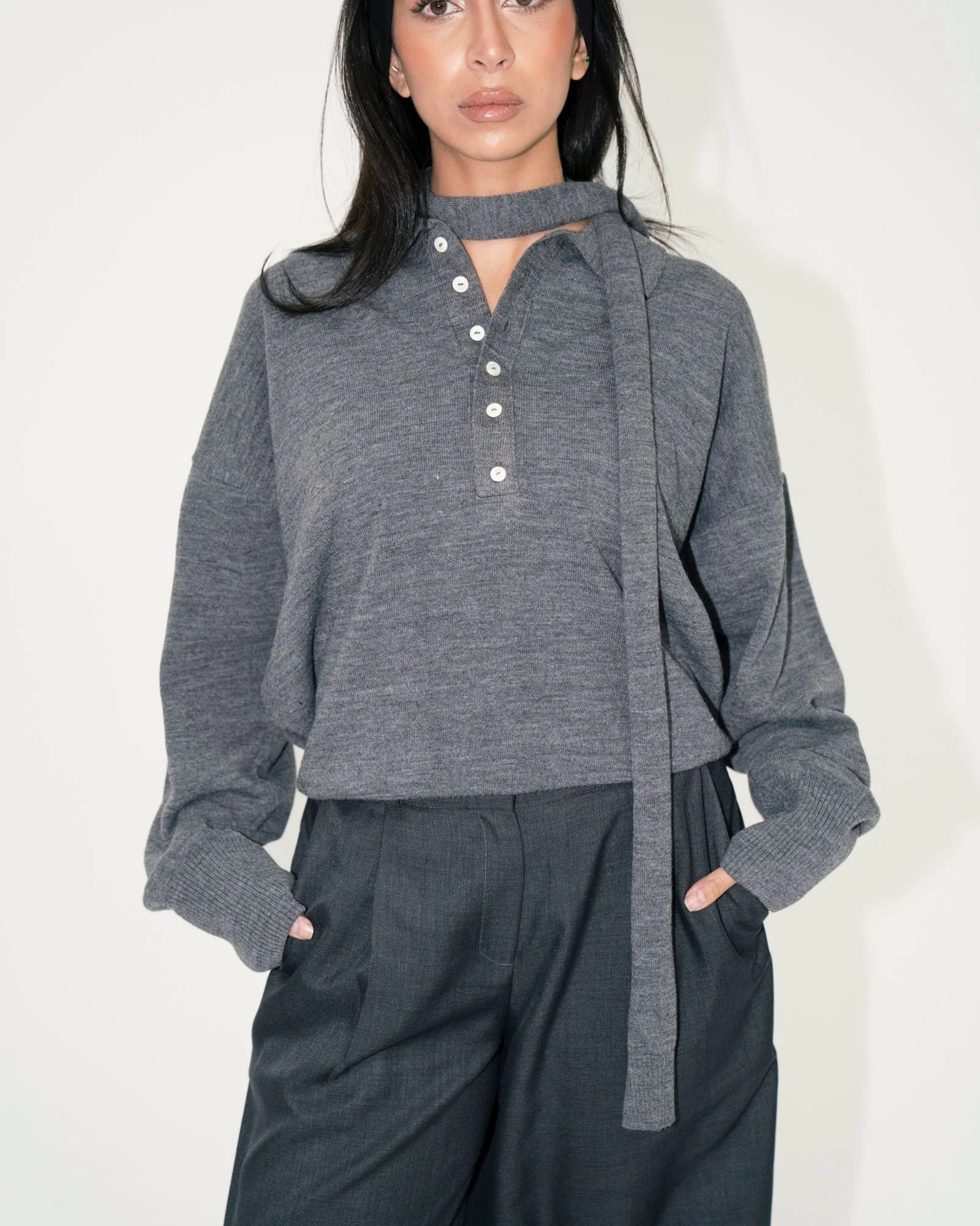 Matilda Knit Polo - Grey