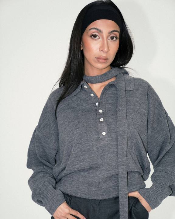Matilda Knit Polo - Grey