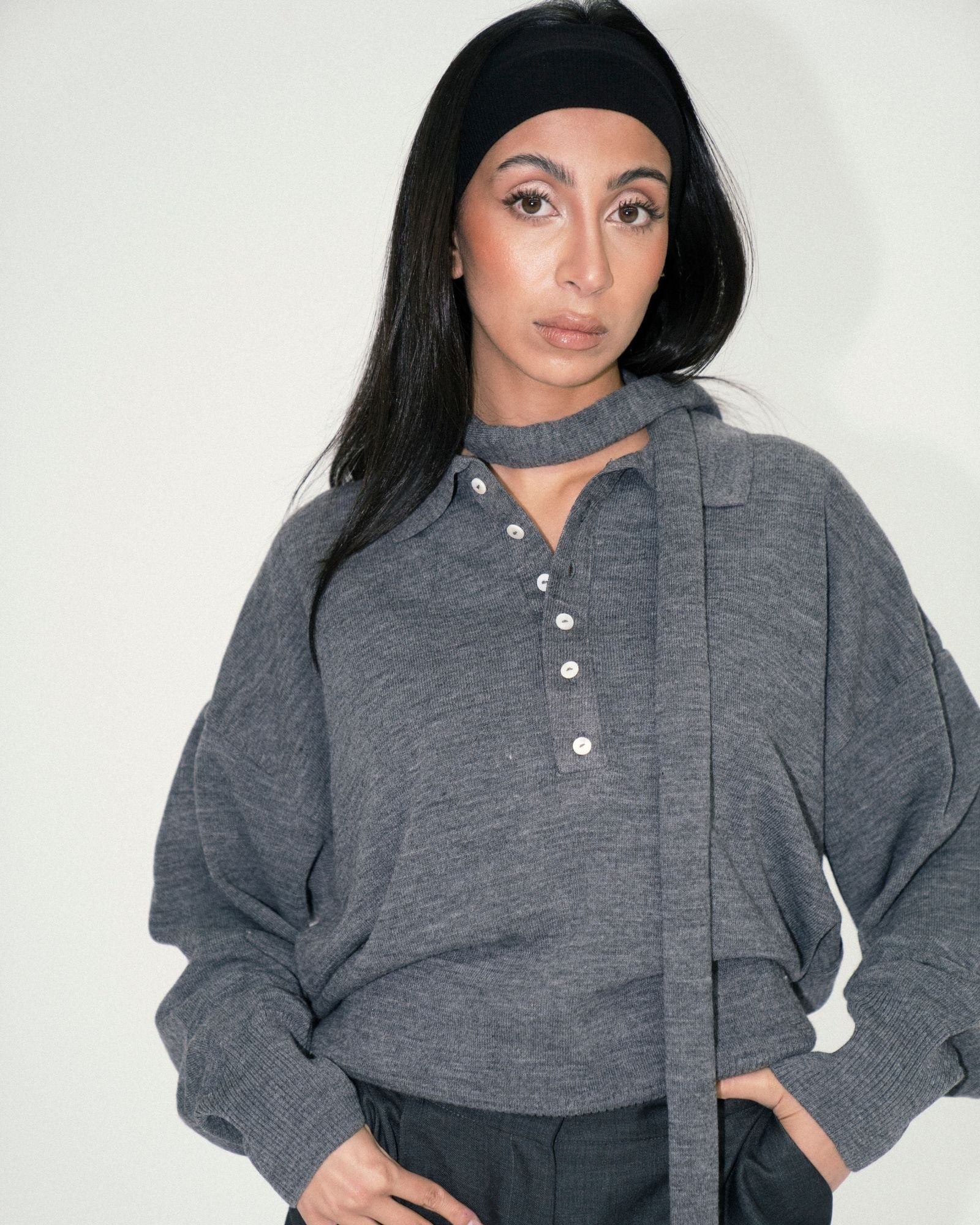 Matilda Knit Polo - Grey