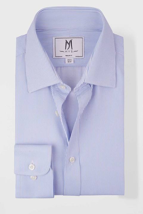 Light Blue Striped Twill Shirt - Regular Fit