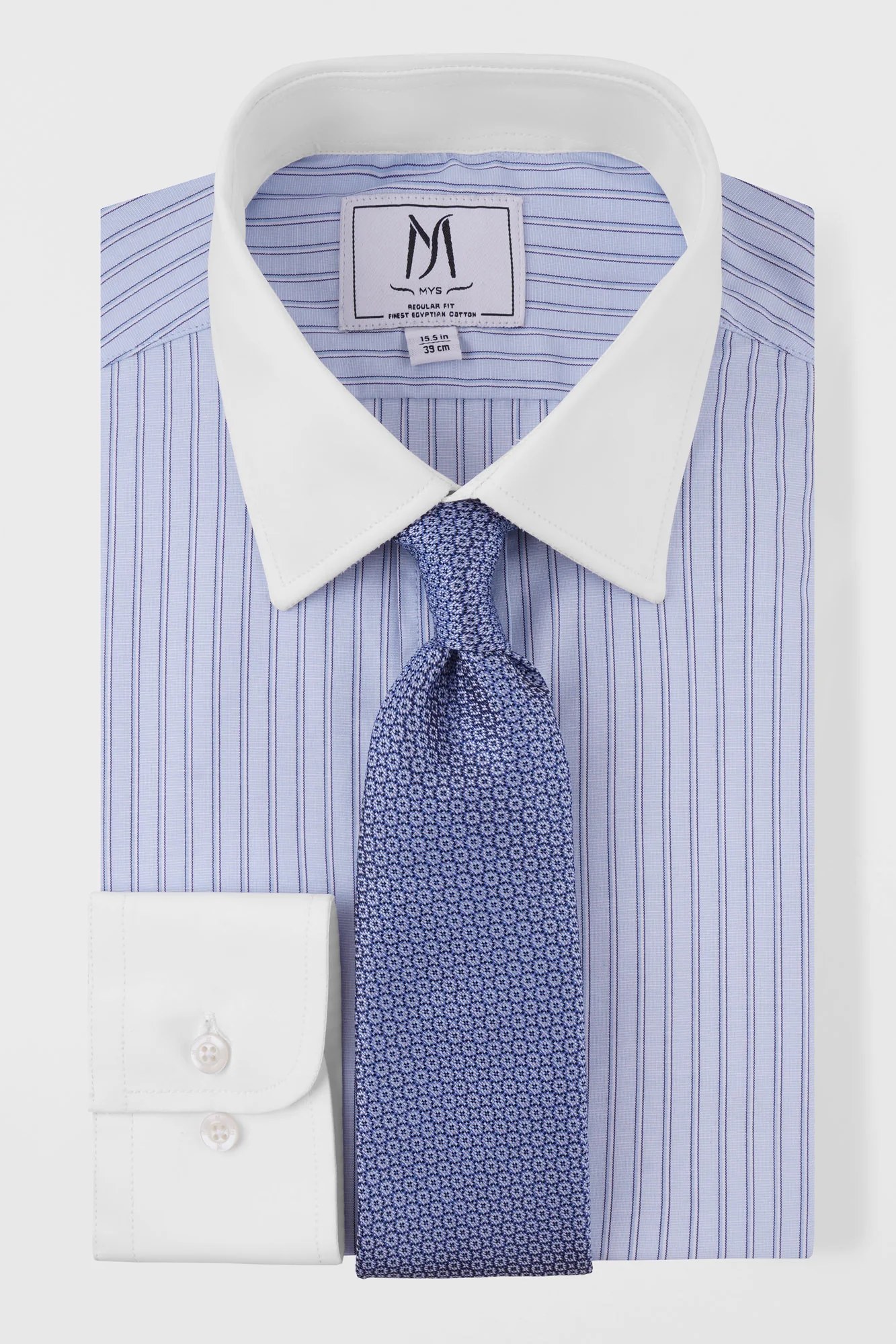 Light Blue Striped Poplin Contrast Shirt - Regular Fit