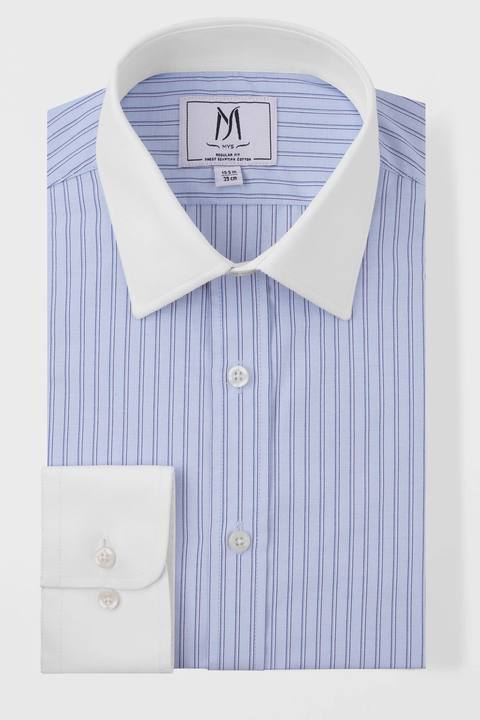 Light Blue Striped Poplin Contrast Shirt - Regular Fit