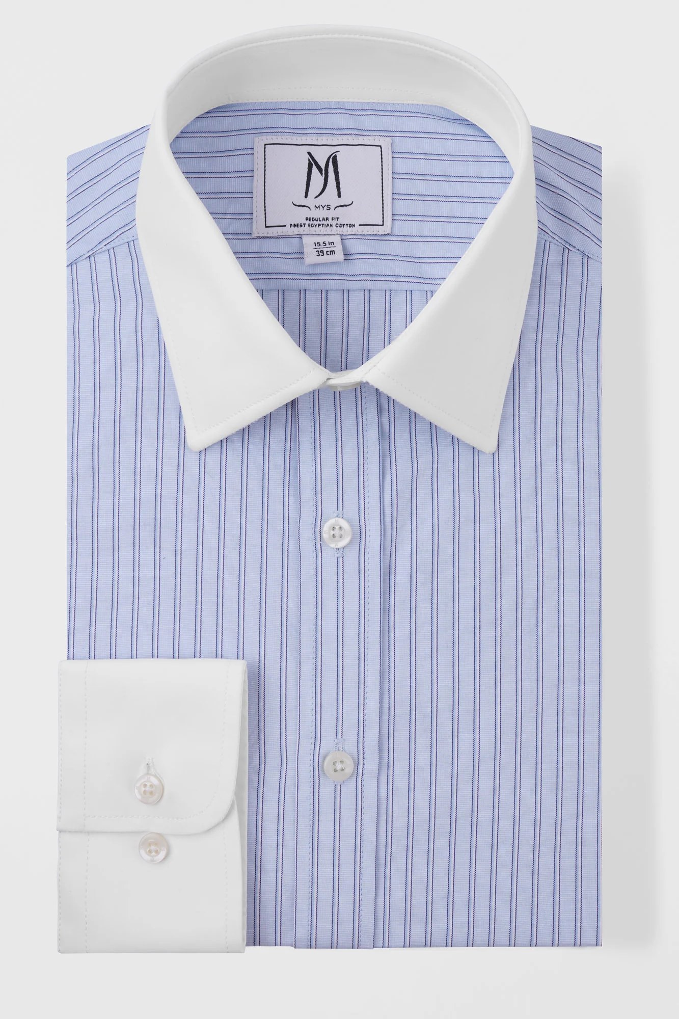 Light Blue Striped Poplin Contrast Shirt - Regular Fit