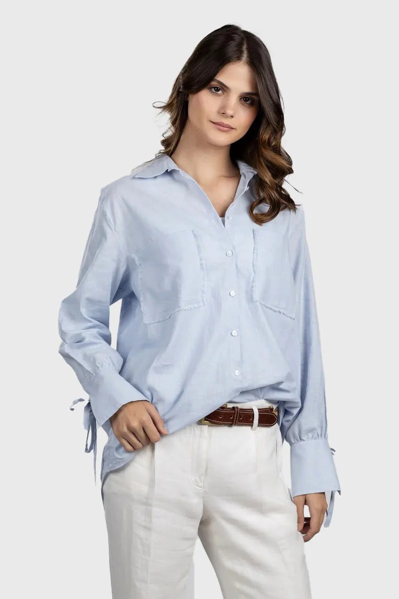 Light Blue Linen Cotton Oversized Shirt