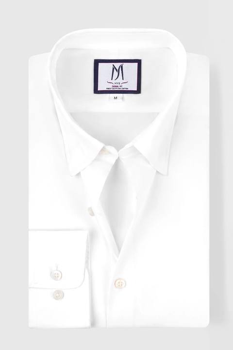 White Poplin Stretch Hidden Button-Down Shirt