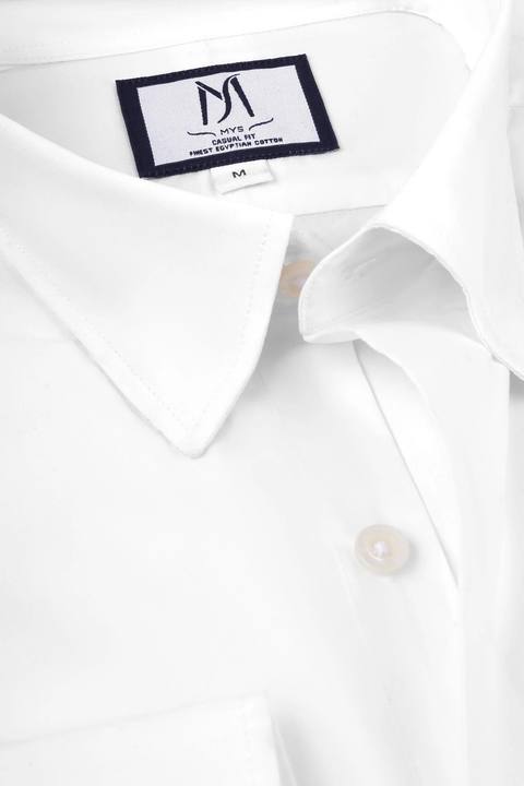 White Poplin Stretch Hidden Button-Down Shirt
