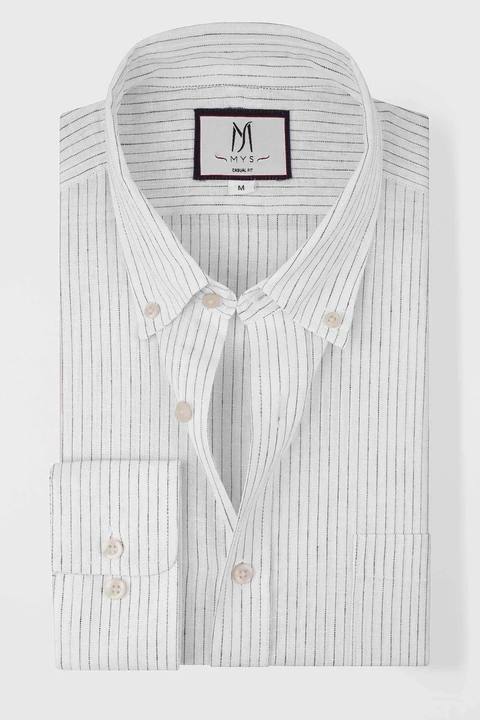 Pin Stripe Linen Cotton Button-Down Shirt