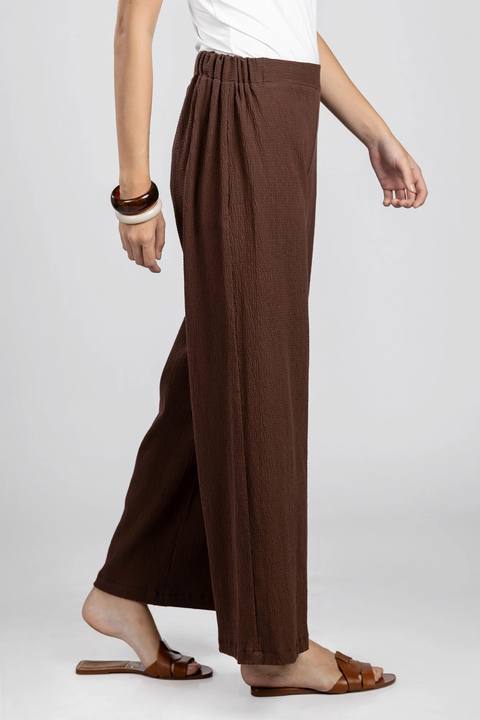 Brown Seersucker Relaxed Pants