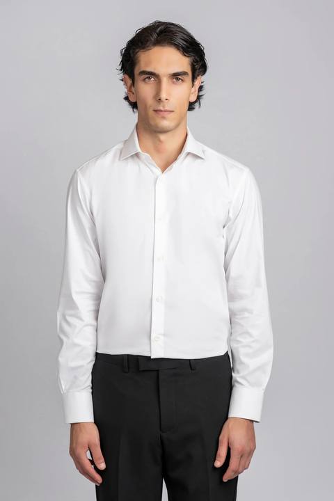 White Poplin Stretch Shirt - Slim Fit