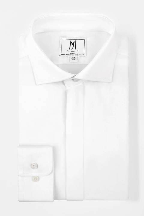 White Twill Hidden Placket Shirt - Slim Fit