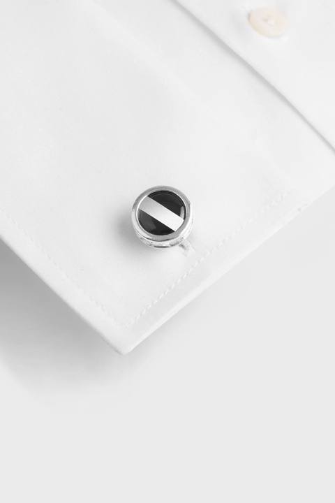 Black Onyx Ribbed Round Cufflinks