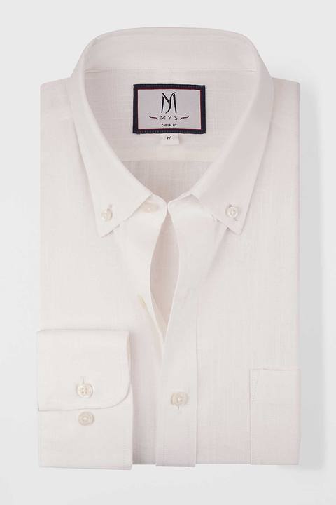 Off White Linen Look Button-Down Shirt