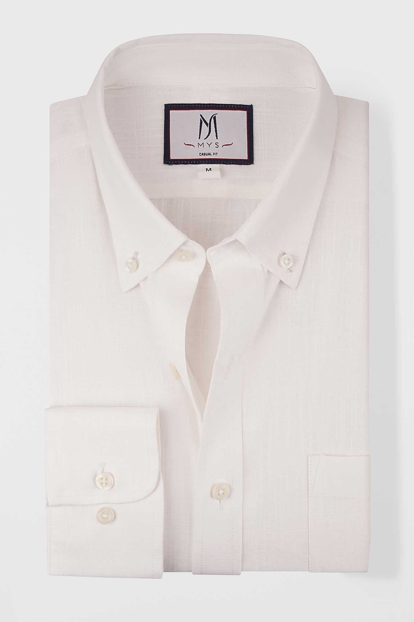 Off White Linen Look Button-Down Shirt