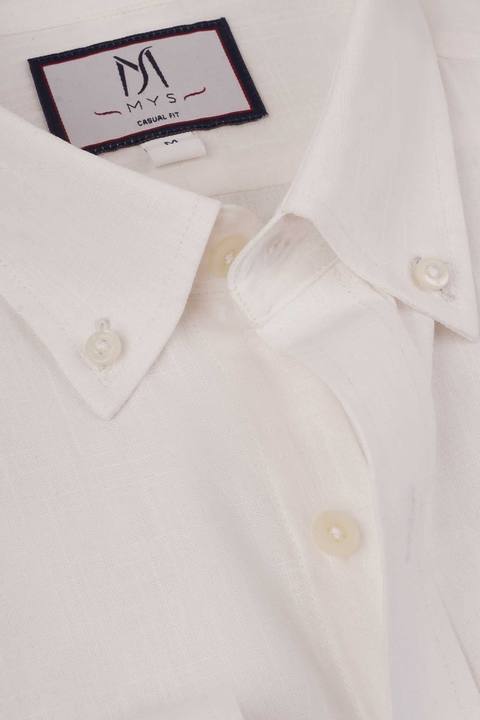 Off White Linen Look Button-Down Shirt