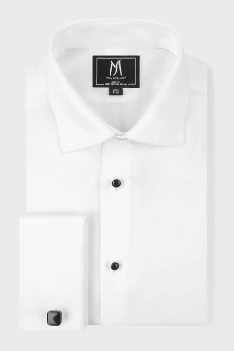 White Dobby Tuxedo Shirt - Slim Fit