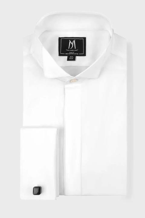 White Hidden Placket Tuxedo Shirt - Regular Fit