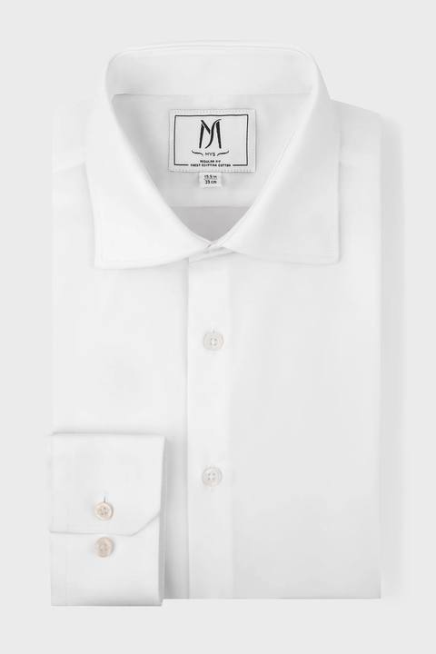 White Poplin Stretch Shirt - Regular Fit