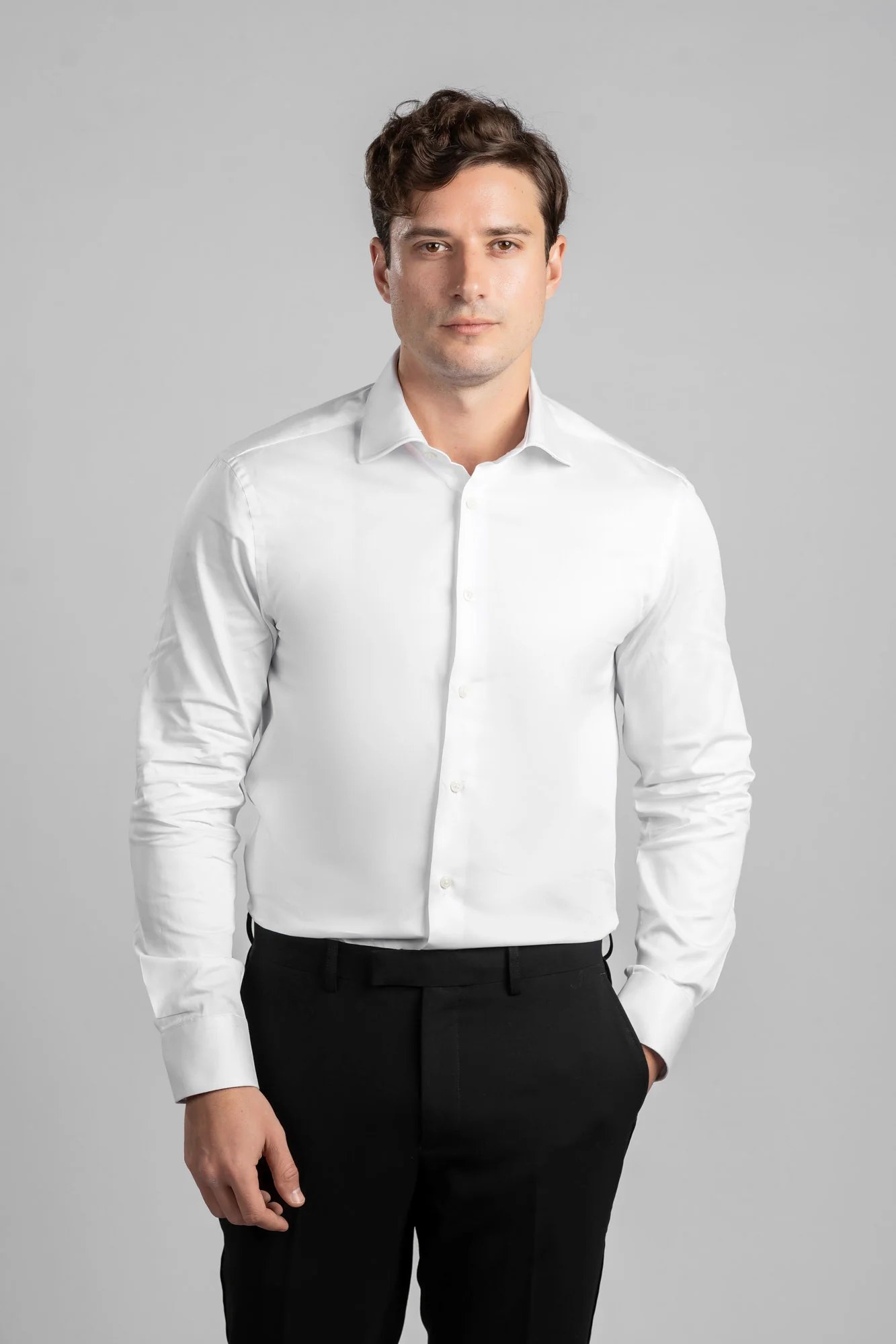 White Satin Twill Shirt - Slim Fit