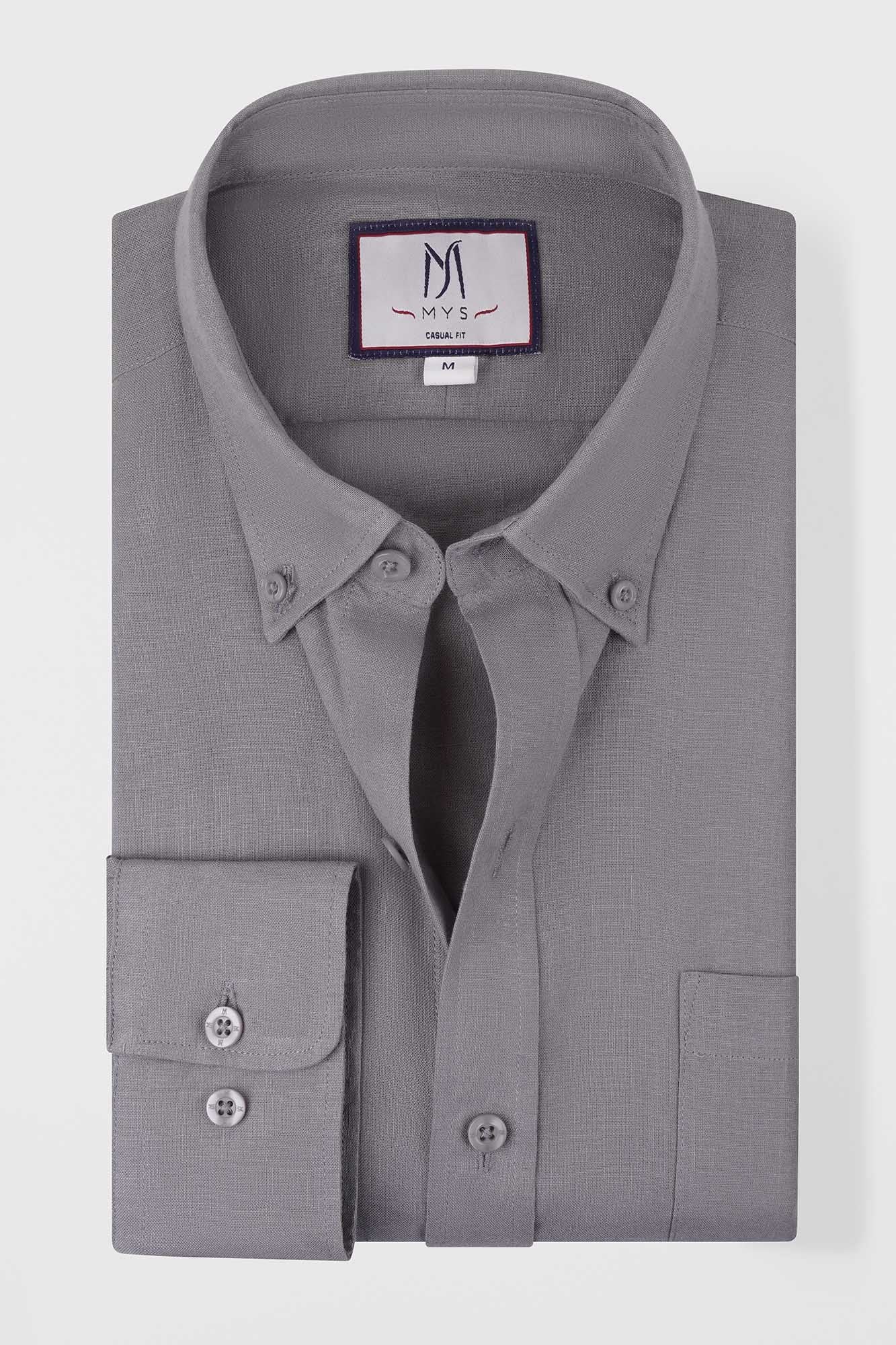 Linen Cotton Button-Down Shirt w/Pocket