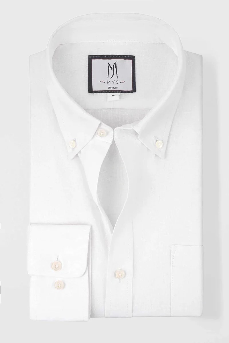 Linen Cotton Button-Down Shirt w/Pocket