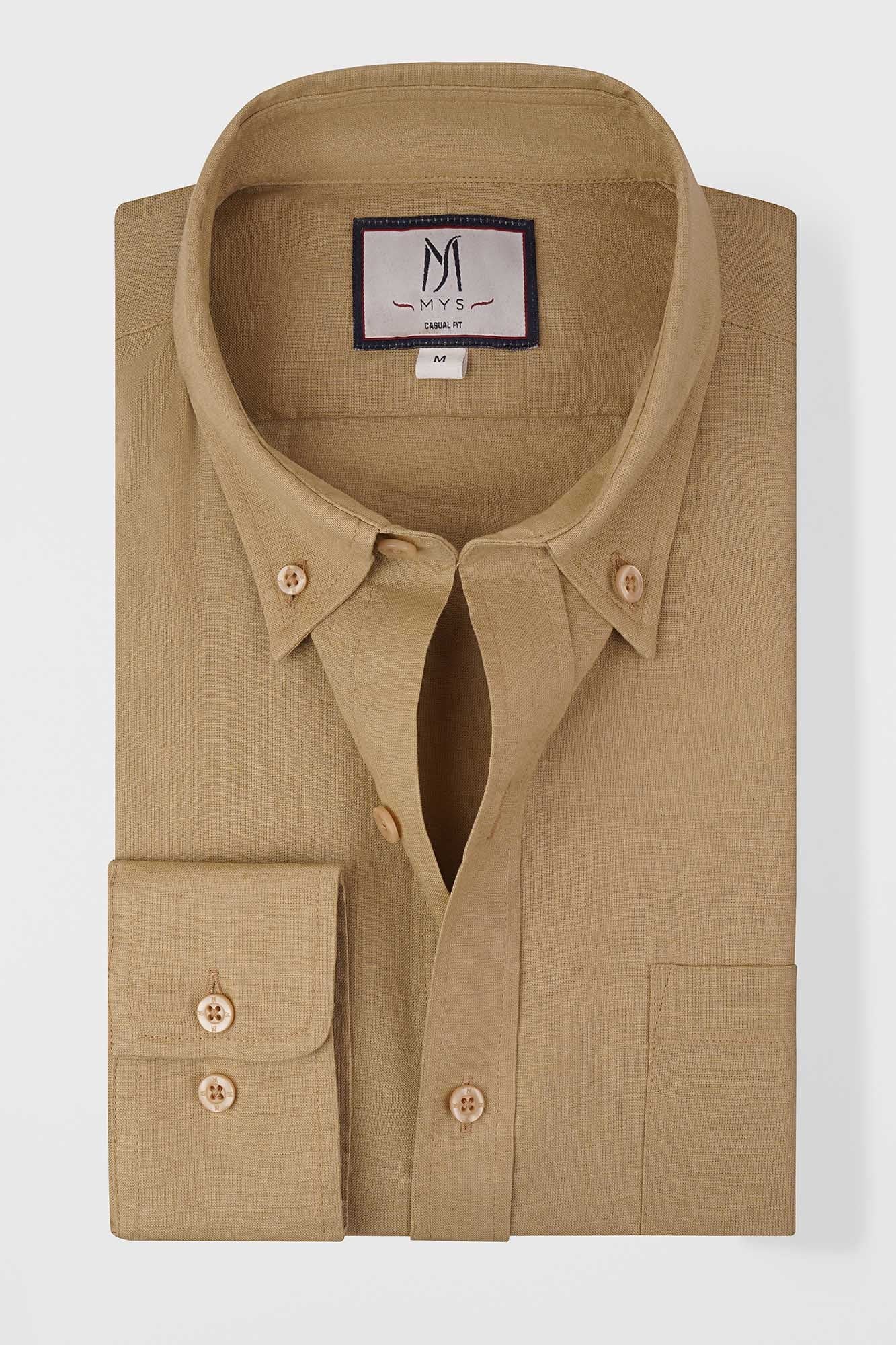 Linen Cotton Button-Down Shirt w/Pocket
