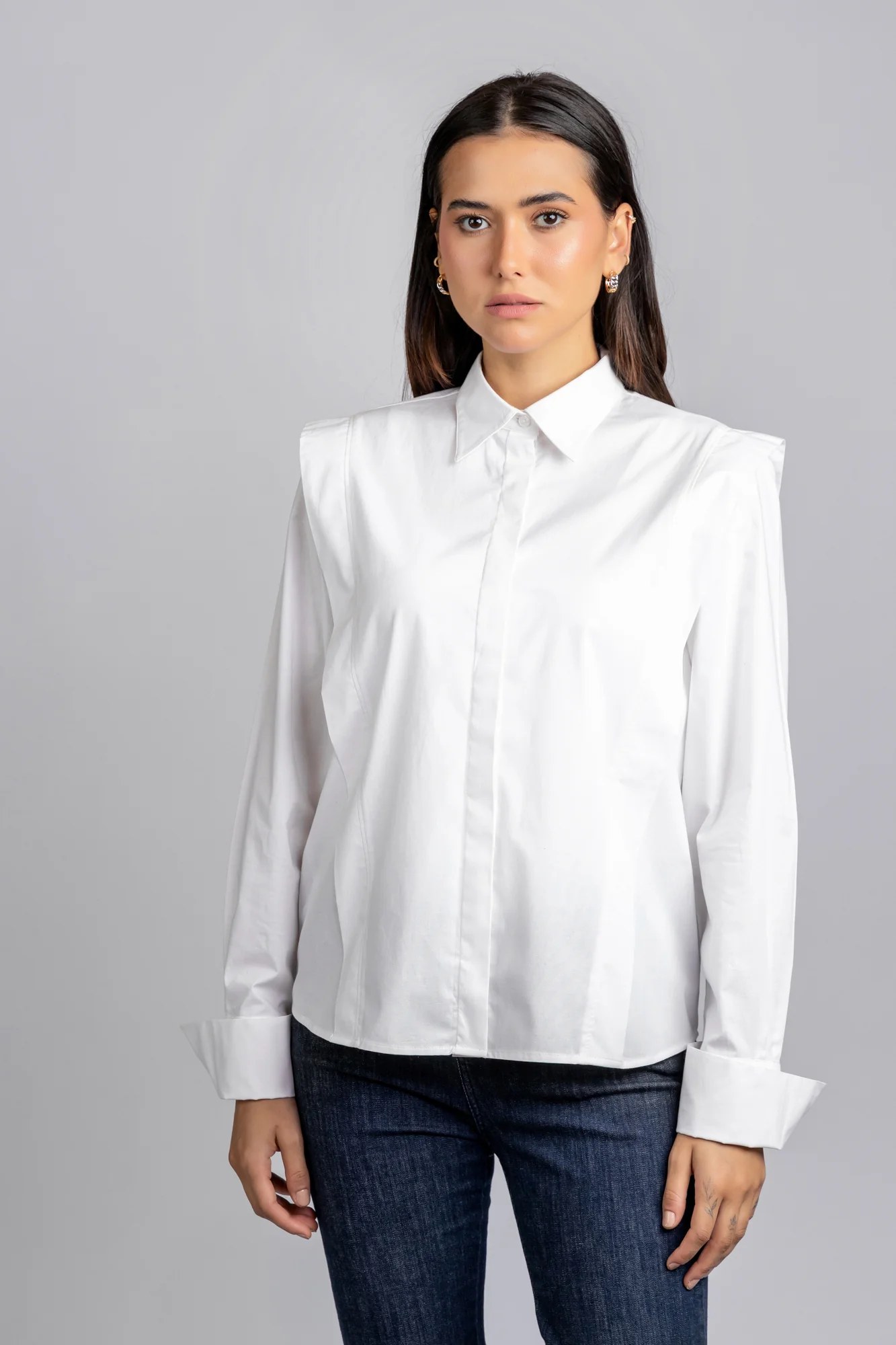Poplin Shoulder Detail Stretch Shirt
