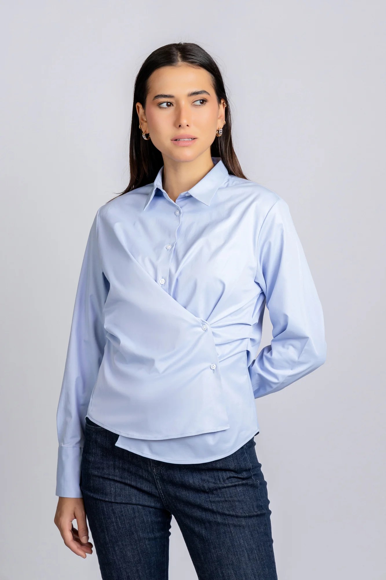 Light Blue Stretch Wrap Shirt