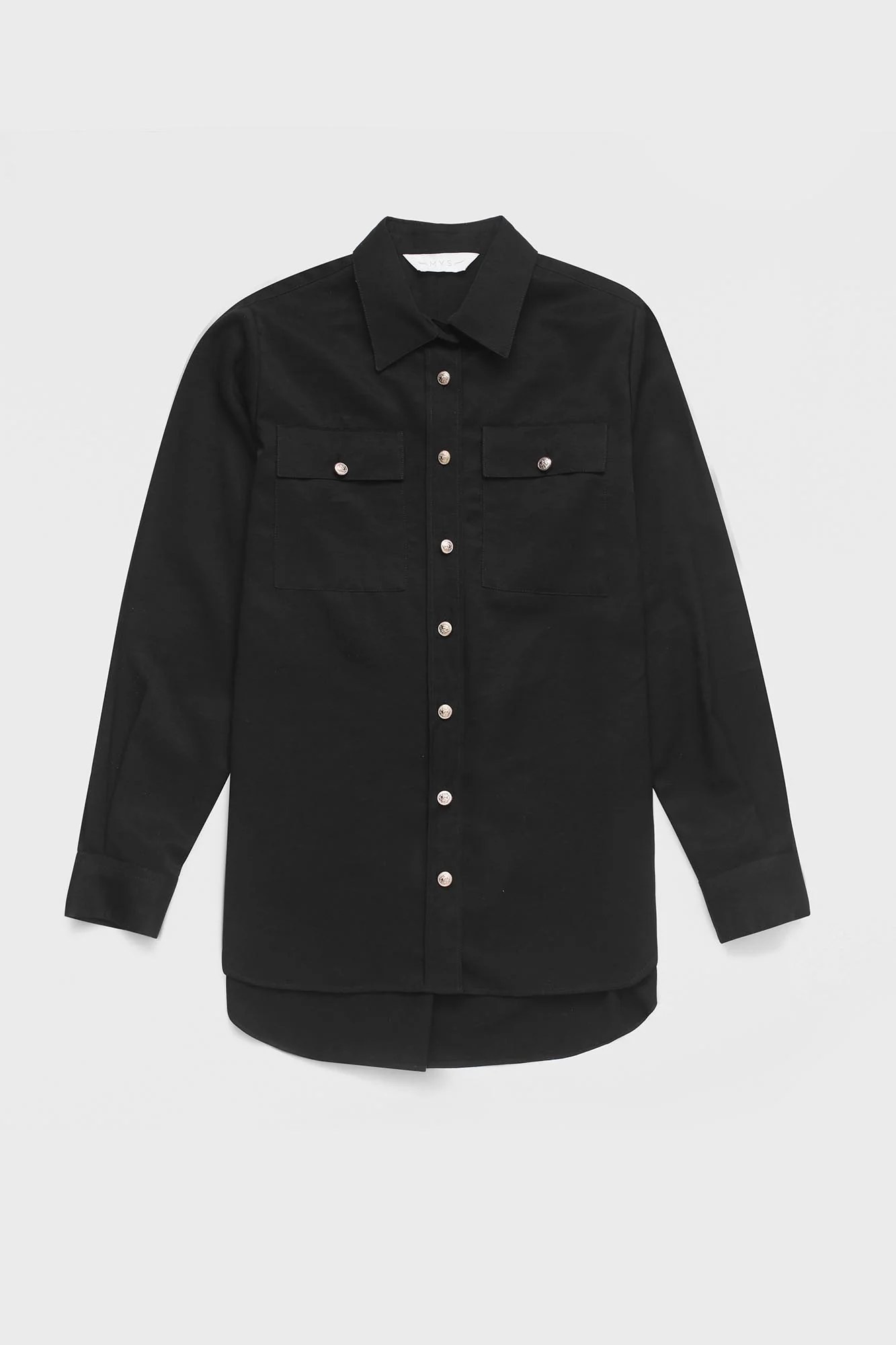Black Viscose Shirt with Flap Pockets