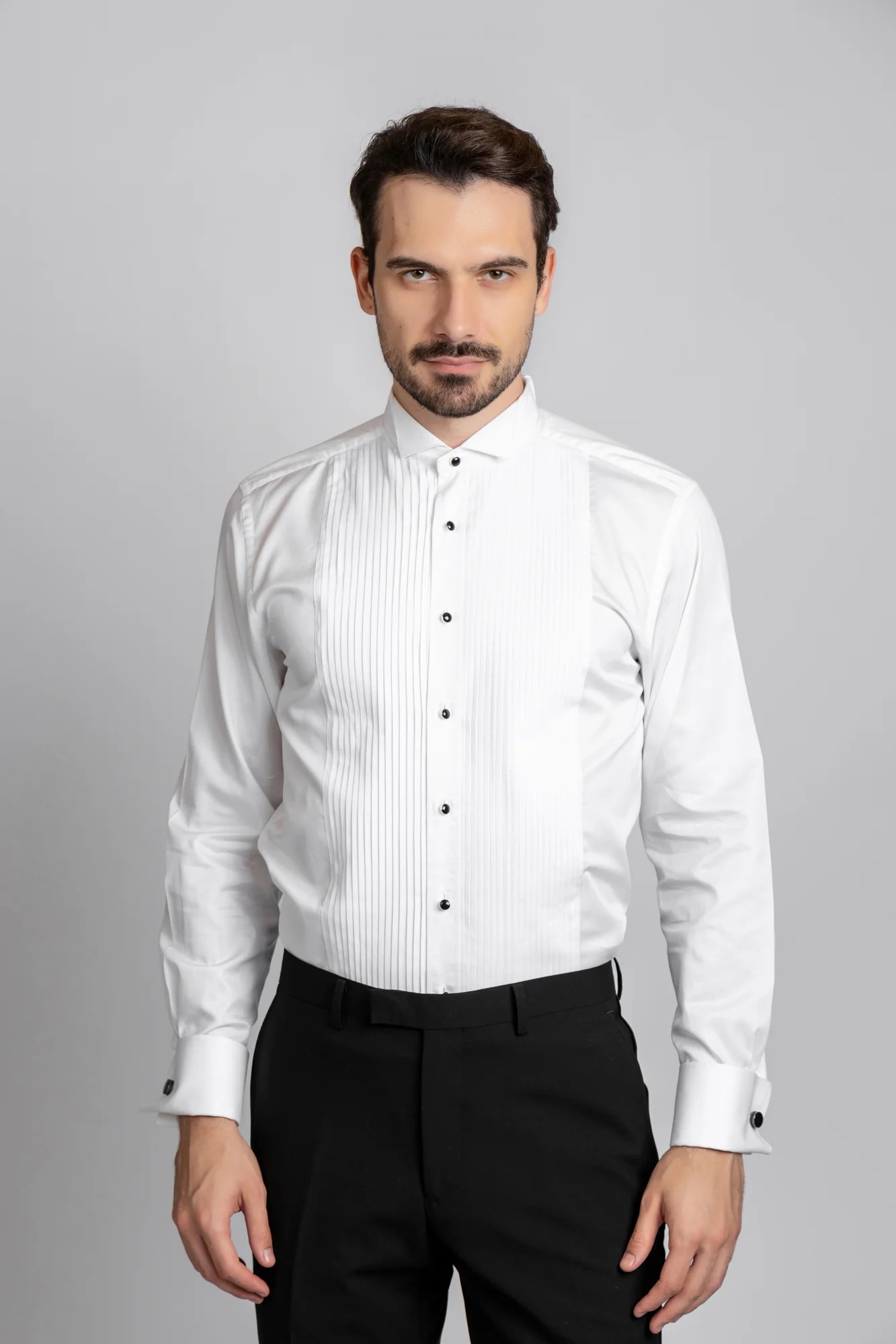 White Pleated Tuxedo Shirt - Regular Fit
