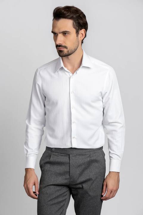 White Herringbone Shirt - Slim Fit