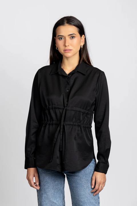White Waist Tie Stretch Shirt