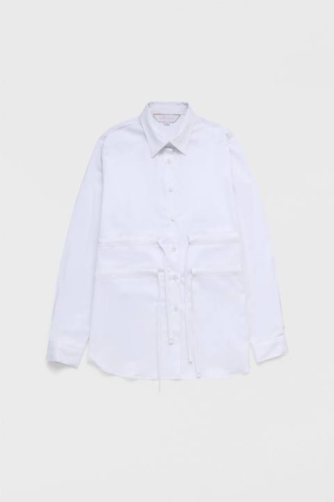 White Waist Tie Stretch Shirt