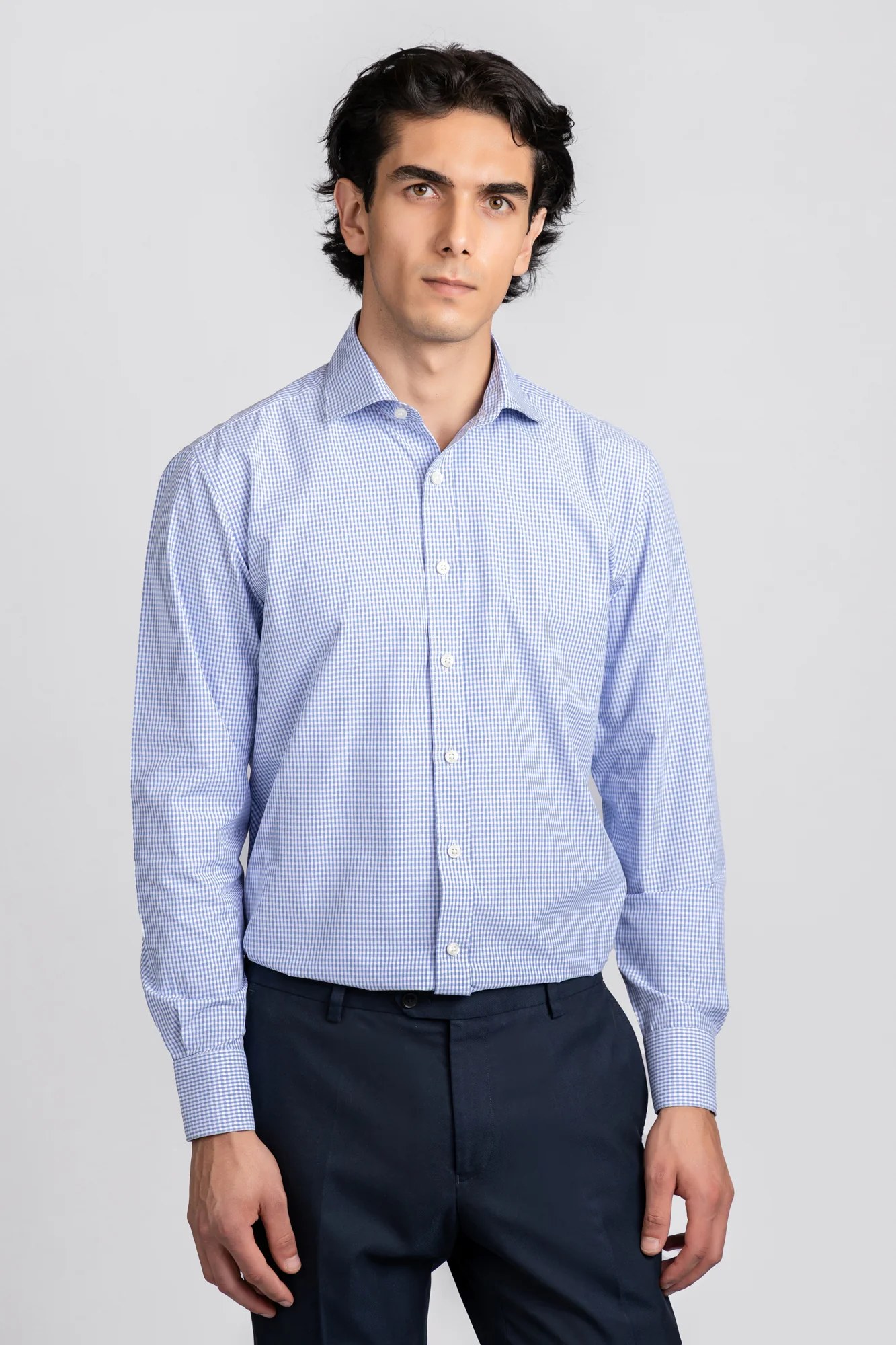 Light Blue Dobby Check Shirt