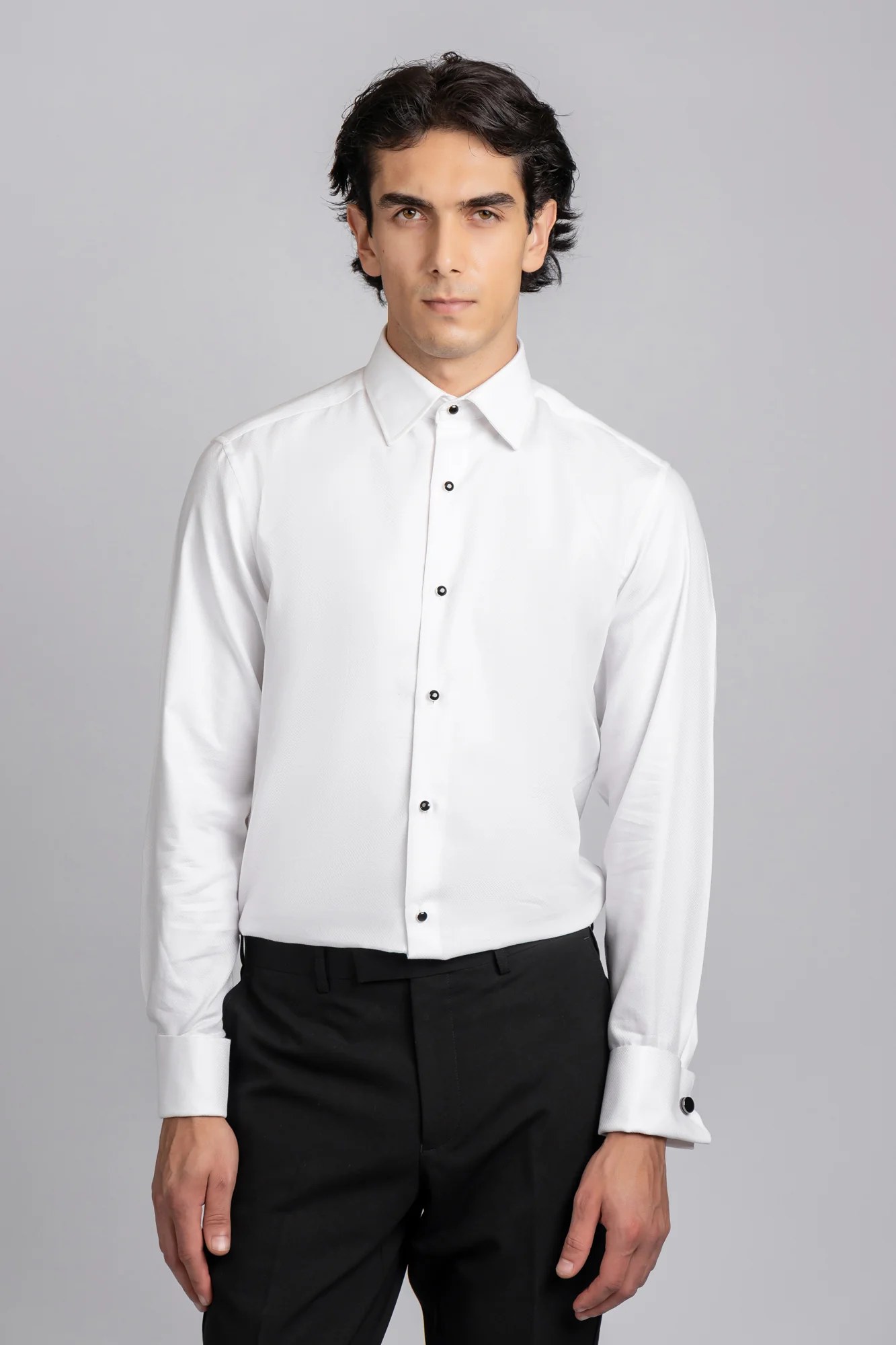 White Dobby Tuxedo Shirt - Regular Fit