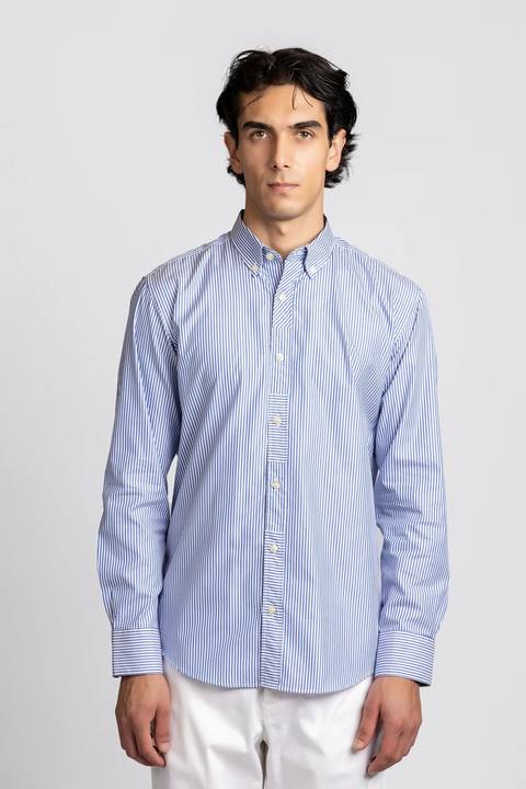 Blue Striped Patch-Work Shirt