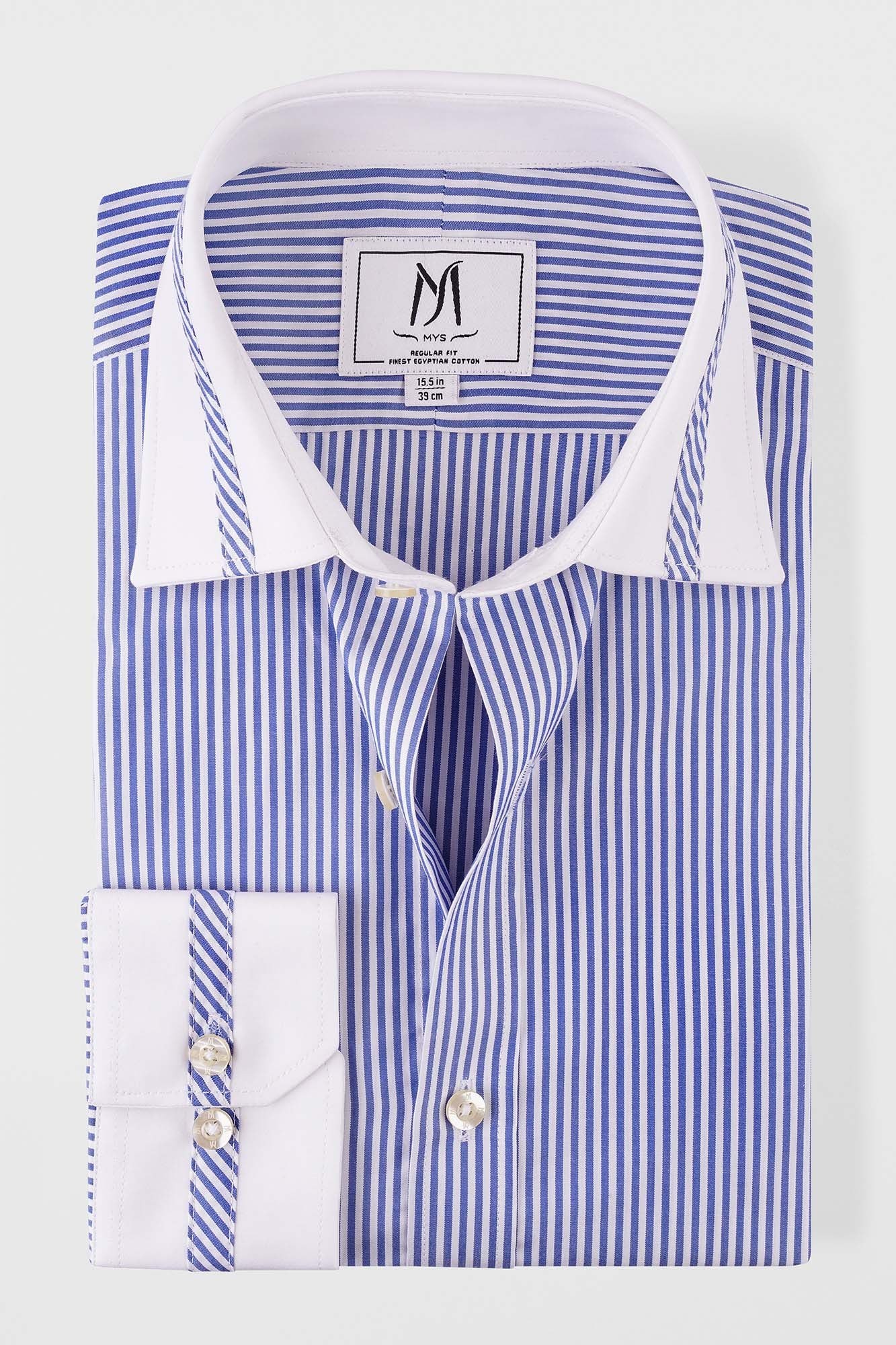 Blue Striped Contrast Patch-Work Shirt - Regular Fit