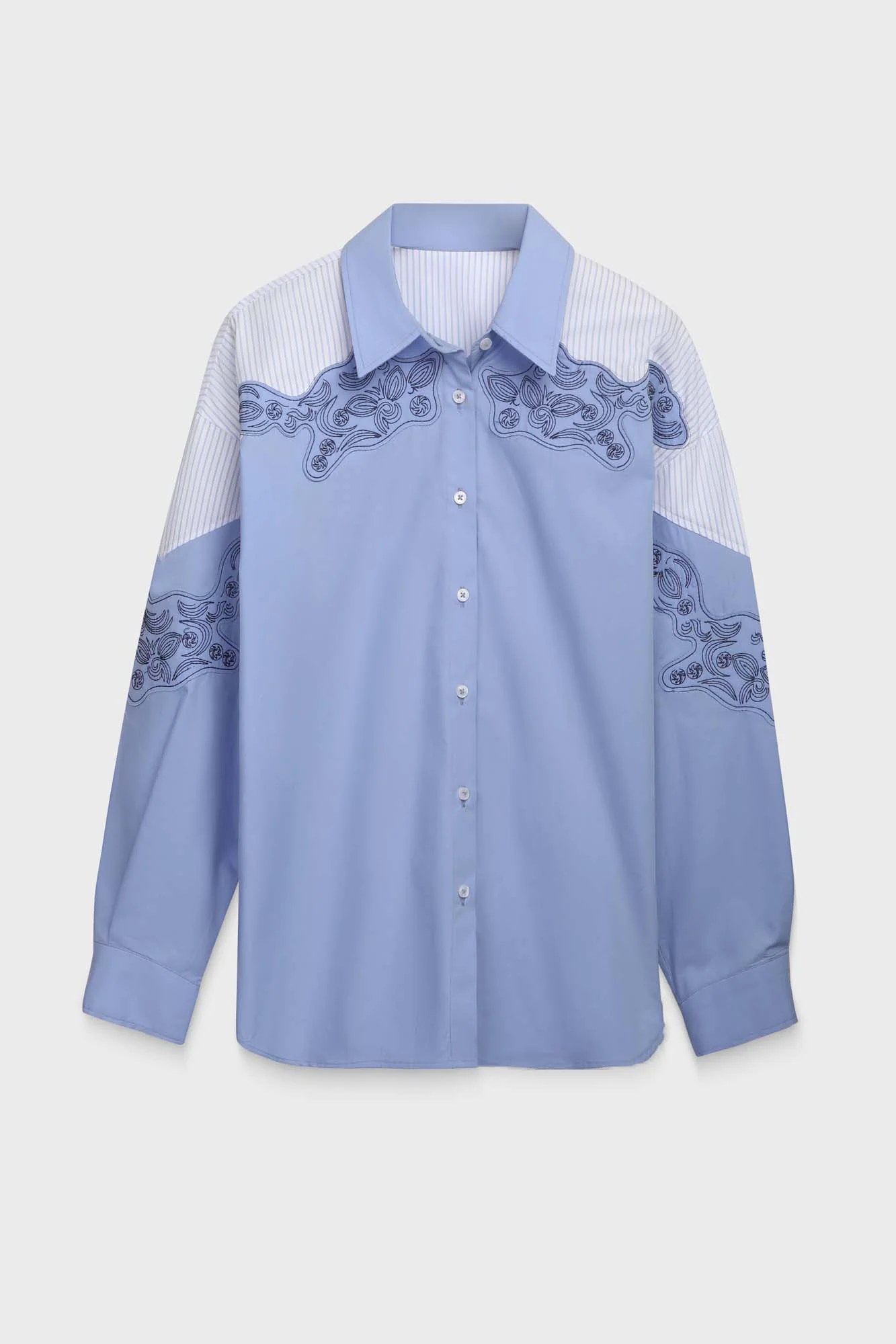 Striped Embroidered Patchwork Shirt