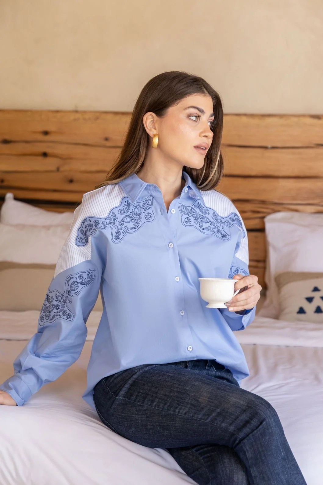Striped Embroidered Patchwork Shirt