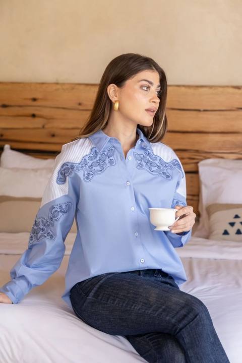 Striped Embroidered Patchwork Shirt