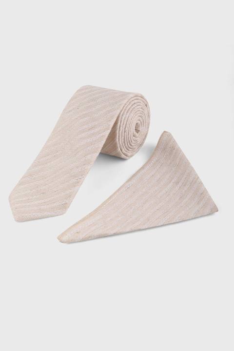 Cream Striped  Tie Set