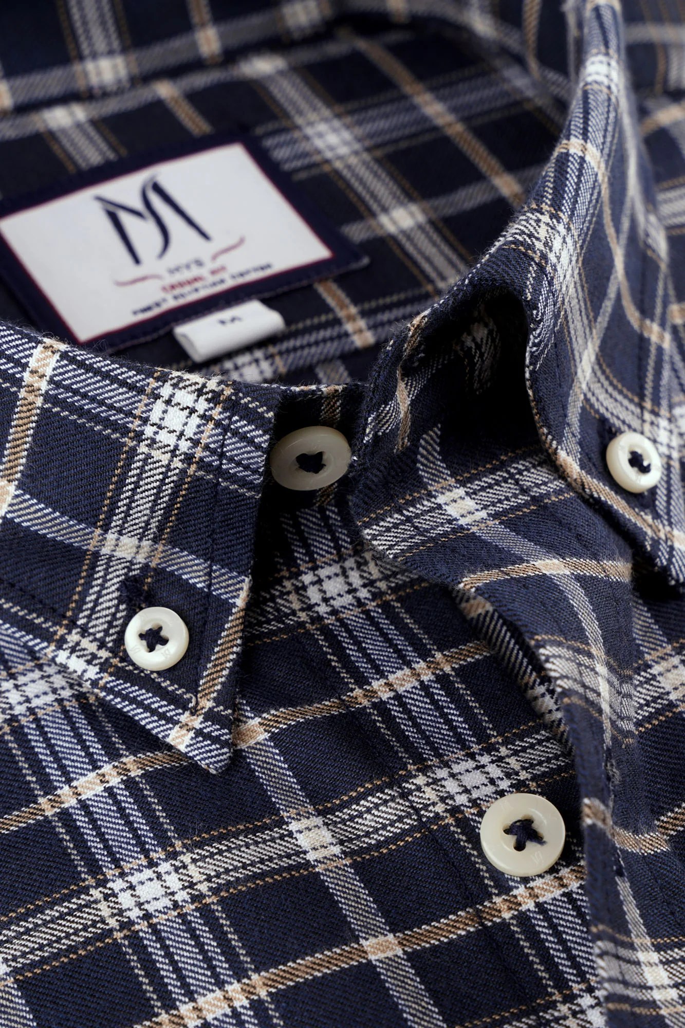 Navy Brushed Checkered Twill Flannel Shirt