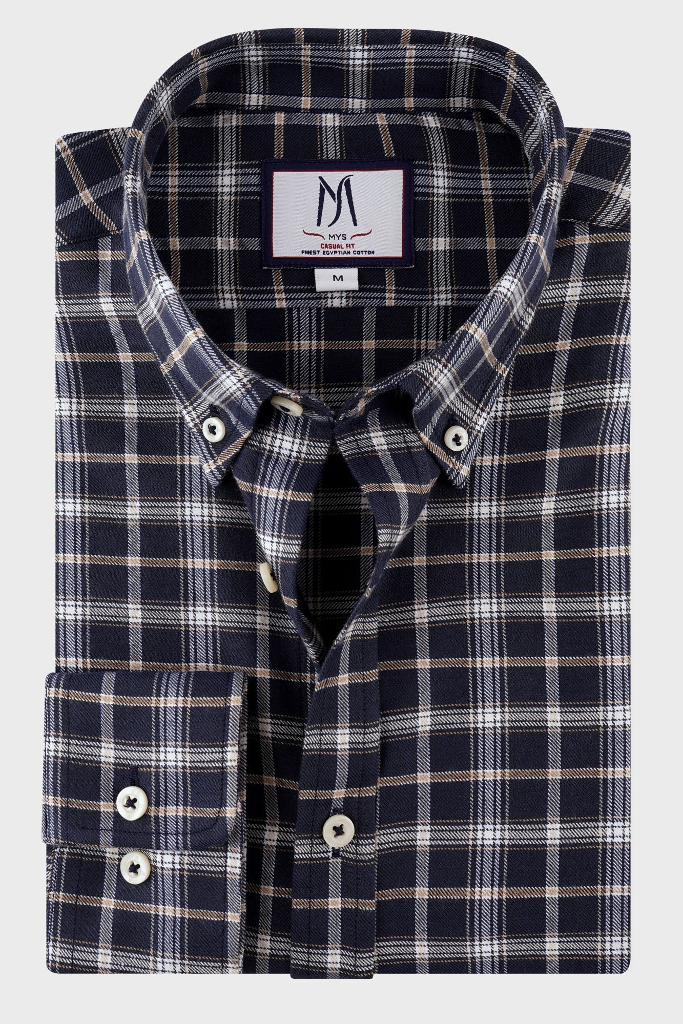Navy Brushed Checkered Twill Flannel Shirt