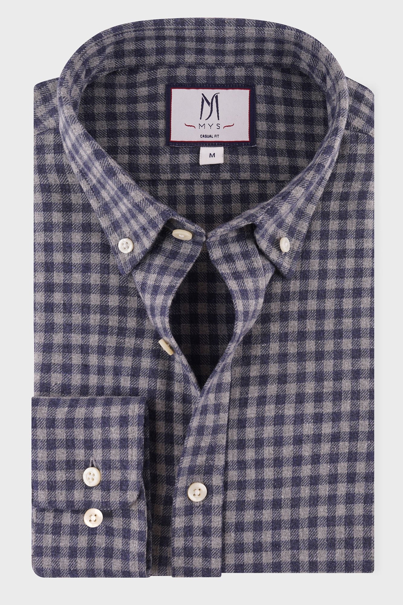 Grey Brushed Checkered Button-Down Flannel Shirt
