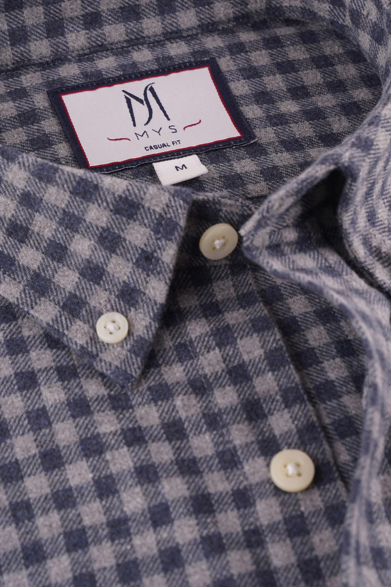 Grey Brushed Checkered Button-Down Flannel Shirt