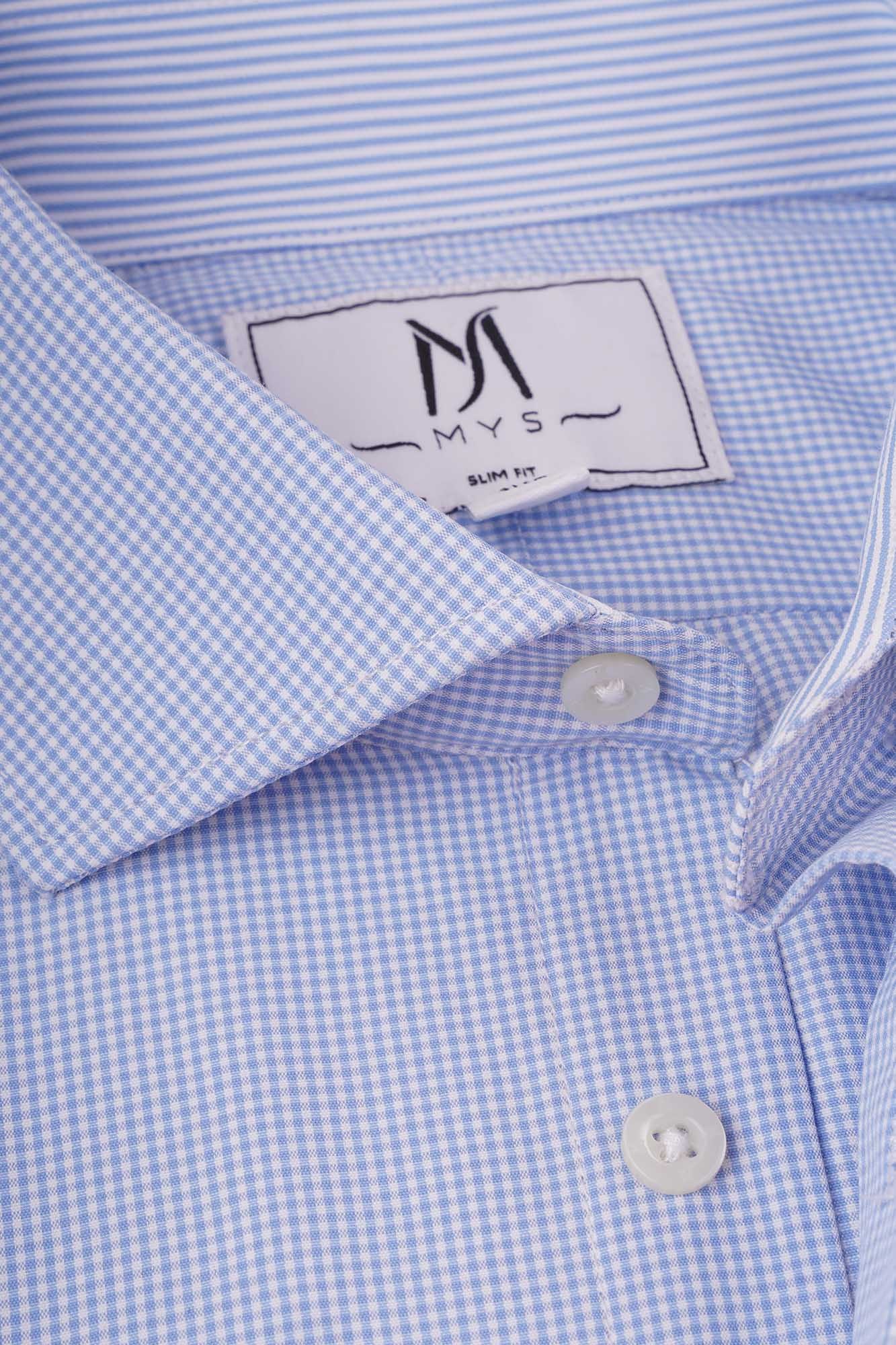 Light Blue Micro-Checkered Shirt - Slim Fit
